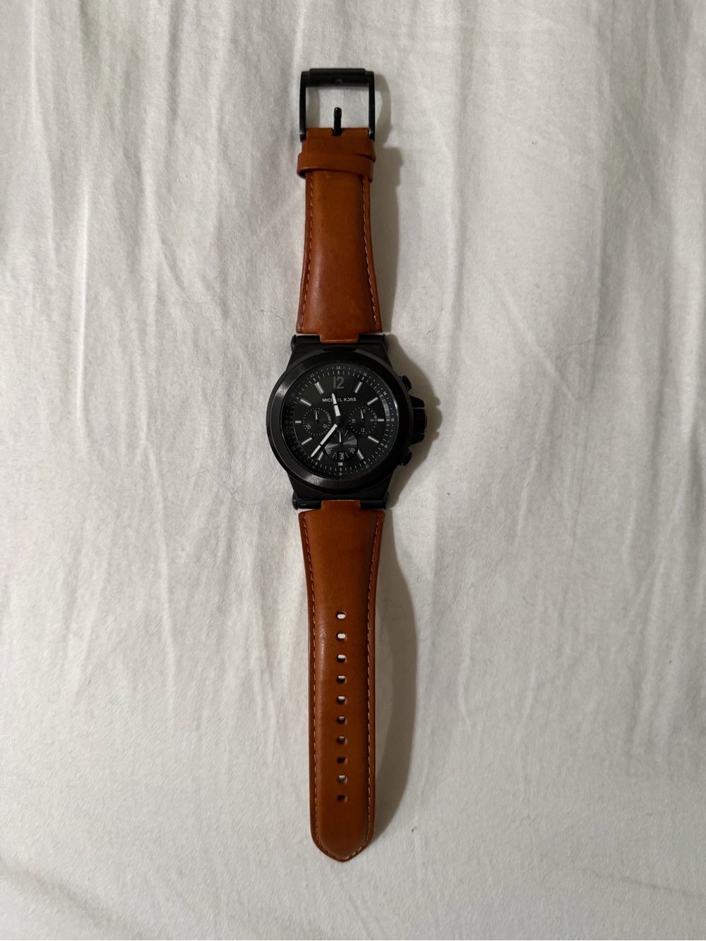 Michael Kors Black Dial Watch with Brown Leather Strap